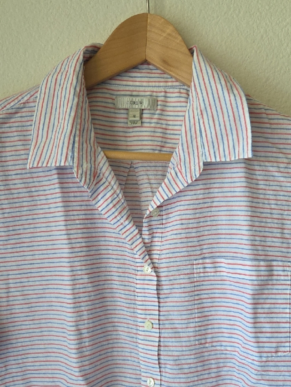 J. Crew Pink and Blue Striped Shirt Button Placket 100% Cotton Sz 12 Lightweight - Picture 3 of 15